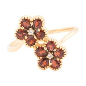 SHIVAM Made In India 14kt Gold Plated Garnet Bypass Flower Ring